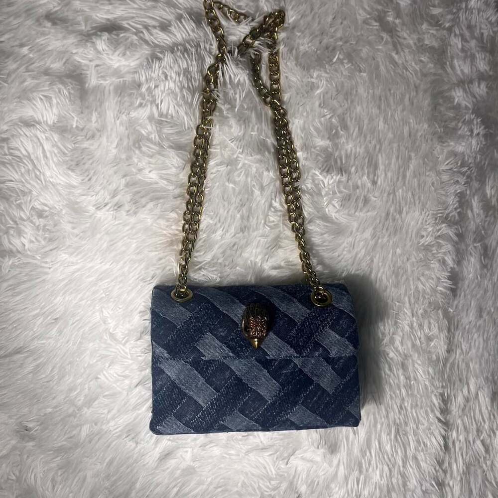 Kurt Geiger Kensington Denim Woven Crossbody Bag Blue Gold